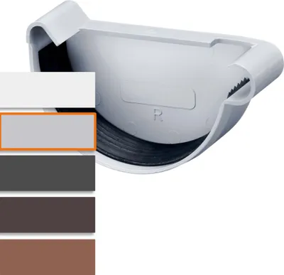 Produktbild von INEFA Dachrinnen Endstück halbrund, PVC NW125 / 125mm, rechts Grau Dachrinnenzubehör, einfache Steckmontage,  Germany