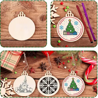 Immagine prodotto di Appendiabiti per candele 48 pezzi Decorazione per albero di Natale in legno Decorazione per albero di Natale in legno Artigianato natalizio fai da te Dischi di legno Decorazioni natalizie Ornamenti natalizi da appendere