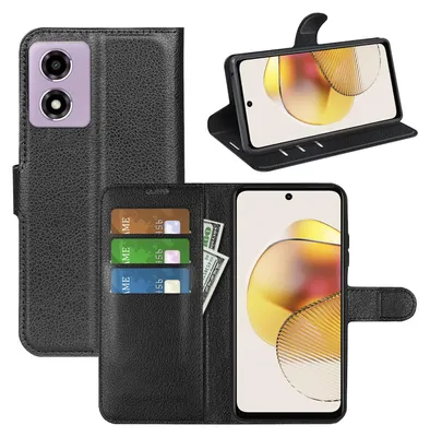 Obrázok produktu pre Puzdro na smartfón Motorola Moto E14 / G04 4G / G04S 4G / G24 4G – čierne puzdro z umelej kože
