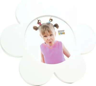 Immagine prodotto di Cornice per foto Deknudt per bambini, modello "Fiore", in legno bianco, 23 x 23 x 1,2 cm