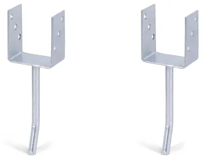 Immagine prodotto di Supporti per montanti a U Alberts (2 pezzi) con ancoraggi in acciaio tondo per calcestruzzo, 91x104 mm, ancoraggio da 200 mm, zincati a caldo, da incassare nel calcestruzzo