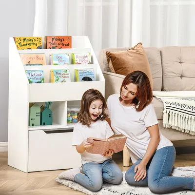 Produktbild von Sweiko Kinderregal mit Schublade Standregal Bücherregal Dekoregal mit Fächer Weiß 60 x 29,9 x 90 cm