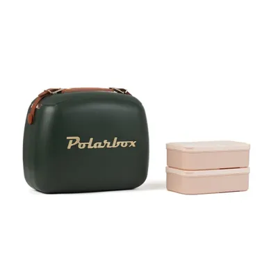Produktbild von Kreher® Retro Kühlbox Polarbox 6L – Passive Kühlbox in Forest Gold mit 2 Lunchboxen – stilvolle Isolierbox im Vintage Design für Picknick, Camping