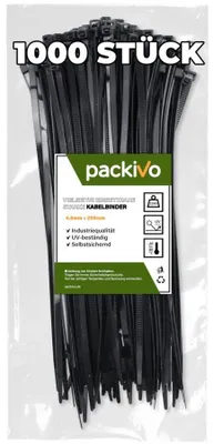 Produktbild von PACKIVO Kabelbinder, Schwarz - 250mm x 4,8mm, 1000