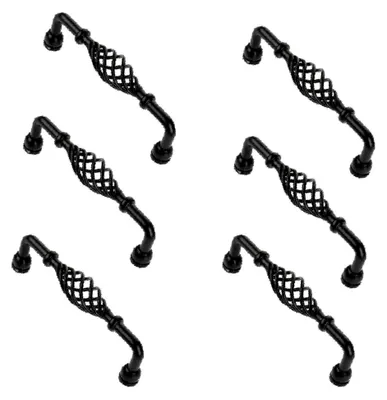 Produktbild von Vintage Möbelgriffe aus Nickel-Eisenlegierung, 6 Stück schwarze Vogelkäfig-Griffe für Kommode, Schrank, Tür und Schublade (126 mm Lochabstand)