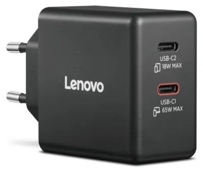 Zdjęcie produktu dla Lenovo Dual USB-C 65W GaN Charger, Wewnętrzna, Prąd przemienny, 1,5 m, Czarny