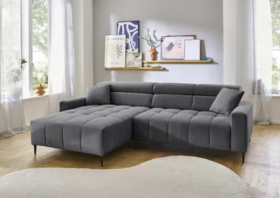 Produktbild von Wohnlandschaft >Stanislaw< elektr. Sitztiefenverstellung, Cord grau - 256x100x180cm (BxHxT)