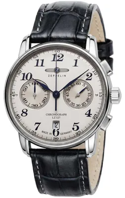 Image de Montre pour homme, chronographe avec cadran beige et bracelet en cuir - Zeppelin Modèle : 7678-5