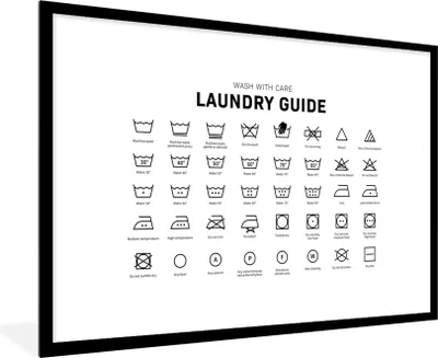Produktbild von MuchoWow® Gerahmtes Poster Wäschesymbole - Wäscheetiketten - Waschanleitung 90x60 cm - Poster mit Schwarzem Bilderrahmen Wandposter Rahmen Foto Bilder - Wanddekoration - Fotos
