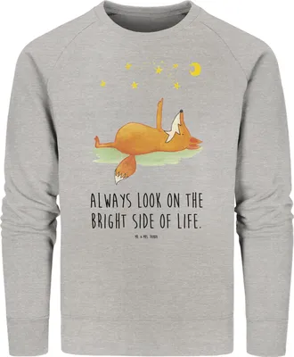 Produktbild von Mr. & Mrs. Panda Baumwoll Pullover Fuchs Sterne Größe XS - Heather Grey - Geschenk, Optimistisch, Pulli, Rundhals, Sweatshirt, Mond, Bio-Pullover, Positiv, Romantik