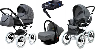 Obrázek produktu pro BabyLux® Margaret White | Kocárek 4v1 Set | Grey Flex | Kombinovaný kocárek | Sada kocárku |