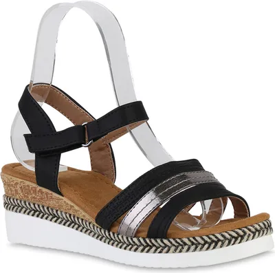 Produktbild von VAN HILL Damen Sandaletten Keilsandaletten Metallic Profil-Sohle Schuhe 840276, Farbe: Schwarz Grau Metallic, Größe: 37