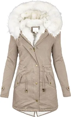 Produktbild von Winterjacke Damen Lang - Warmer Mantel mit Kapuze, Winterparka mit Reißverschluss, Slim-Fit Plüschjacke mit Kordelzug und Taschen, Schwarz, XL