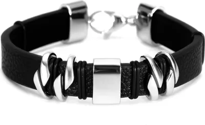 Produktbild von Leder-Armband Rindsleder schwarz Edelstahl Herren Damen Autiga®