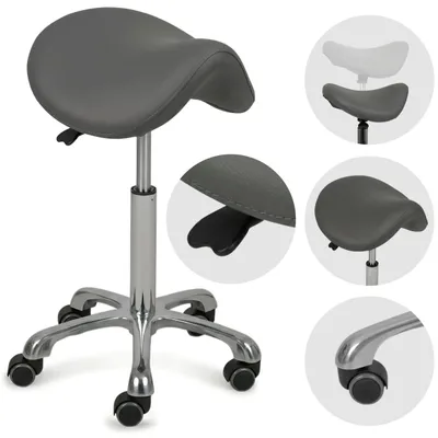 Obrázek produktu pro HABYS Ergonomická otočná stolička Alma | Stolička na kolečkách, pracovní stolička, stolička do ordinace, výškově nastavitelná | Chromová základna a tvarovaná pěna | Šedá