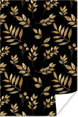 Produktbild von MuchoWow® Poster Muster - Blätter - Gold 120x180 cm - Kunstposter