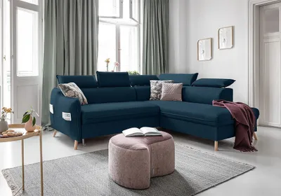 Produktbild von MIUFORM Sweet Harmony - Ecksofa mit Bettfunktion und Bettkasten L-FORM RECHTS - 253x208cm - Dunkelblau - Sofa Schlafsofa Couch