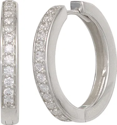Produktbild von JOBO Creolen rund 925 Sterling Silber rhodiniert mit Zirkonia Ohrringe Klappmechanik