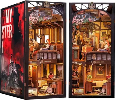 Zdjęcie produktu dla Habarri | DIY Book Nook - Zagadka Orient Expressu - Puzzle 3D - Zestaw Miniaturowego Domu z Meblami i Oświetleniem LED - Do Dekoracji Półki - Prezent