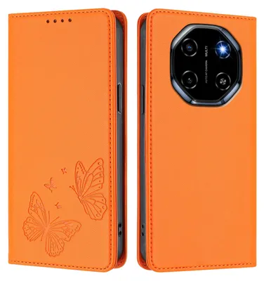 Image de Étui en cuir pour Blackview Shark 6 / Oscal Tiger 8, motif papillon, étui portefeuille à rabat avec support, orange
