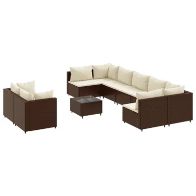 Produktbild von 10-tlg. Garten-Sofagarnitur mit Kissen Braun Poly Rattan