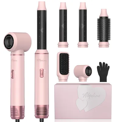 Produktbild von UKLISS 5-in-1-Haarstyler, 1000 W, mit Rundbürste, Luftlockenstab, Glättbürste, Rosa-Gold