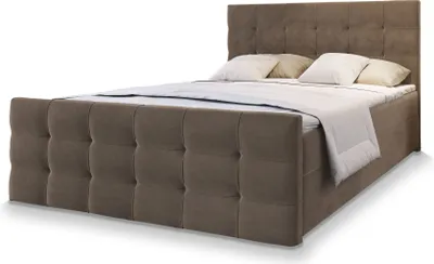 Produktbild von Masseno Boxspringbett AMON 180x200 cm Komplett-Set mit Bonell Matratze und Topper, Polsterbett mit Bettkästen -Braun, COSMIC 800