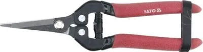 Produktbild von Gartenschere, Yato, Modell YT-8816, für leichte Gartenarbeiten, zum Schneiden von dünnen Ästen und Blumen, ergonomisches Design, scharfe Klinge, komfortabler Griff, Farbe schwarz und rot