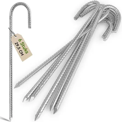 Produktbild von Erdnägel, 6 Stück, 30 cm, aus verzinktem Stahl mit J-Haken – Trampolinanker – Bodenanker