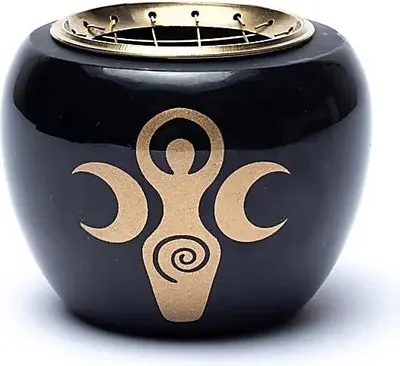 Image de Brûleur d'encens noir et doré, symbole de déesse – lot de 2 pièces – 9x7 cm