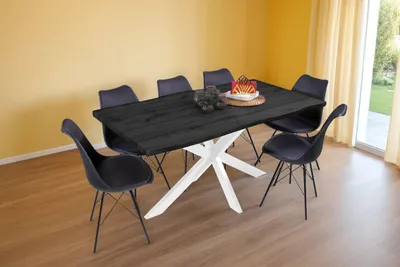 Produktbild von Esstisch Baumkante Holz-Optik Grau 160 x 85 Spider-Gestell weiß JOSY