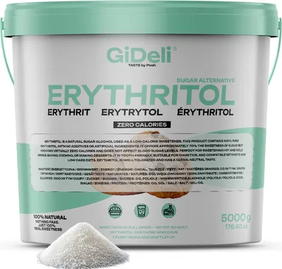 Immagine prodotto di GiDeli Eritritolo 5kg secchio Sostituto dello zucchero Naturale A basso contenuto calorico Adatto ai vegani Dolcificante premium