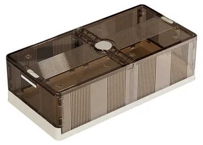 Image de Boîte de rangement pour sous-lit - Boîte en plastique - Pliable - Très grande taille - Transparente - Avec roulettes - Étanche à la poussière - Lot de 2 - Transparent marron