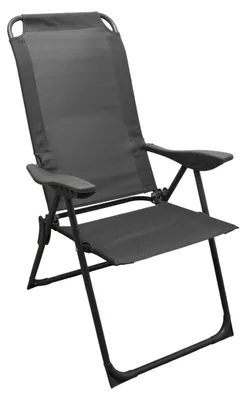 Produktbild von Metall Garten Klappstuhl grau mit 5-fach verstellbarer Rückenlehne - 108 x 62 cm - Campingstuhl mit Textil Gewebe bis 110 kg belastbar