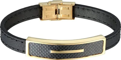 Produktbild von Karisma Schwarzes Männer Lederarmband Edelstahl Platte KarboneinLänge 21cm BLQ 226 - Roségold