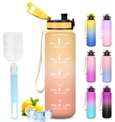 Produktbild von Trinkflasche 1L Auslaufsicher mit Zeitmarkierung für Fitness, Sport, Büro