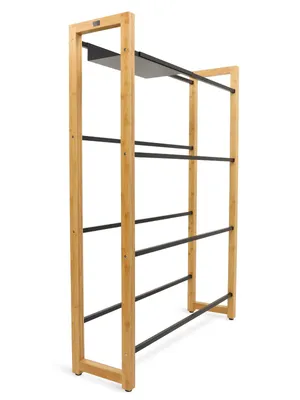 Produktbild von holz4home® Getränkekistenregal aus Bambus I 8 Kisten I inkl. Metallablage I Schwarze Metallstreben I Kellerregal Getränkeregal für Küche & Keller