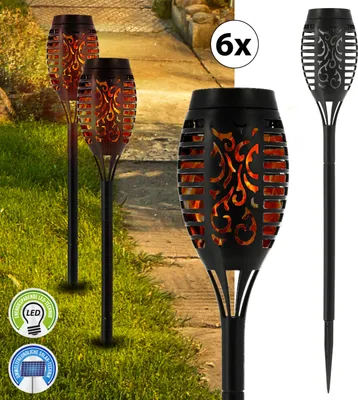 Produktbild von Solarfackel LED 6er Set H50 cm Flammeneffekt Garten Leuchte Lampe Gartendekoration Lichtquelle 7 SMD LEDs Bodenspieß