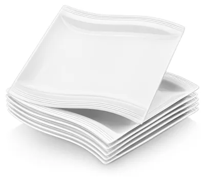 6er-Set Porzellan-Dessertteller, cremeweiß, 21x21,5x2,5 cm