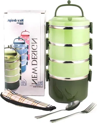 Produktbild von 4-lagige Edelstahl-Lunchbox stapelbar grün
