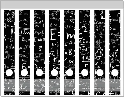 Produktbild von Wallario Ordnerrücken Sticker, selbstklebend für schmale Ordner, 8 Stück, Motiv Mathematische Formeln  Relativitätstheorie