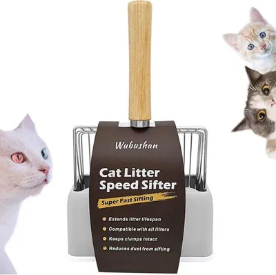 Productafbeelding van Famanu kattenbakplaat met houder - metaal en hout - 1 stuk