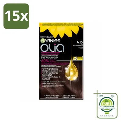 Produktbild von 15 x Garnier Olia 4.15 Haarkleuring - Kastanje Middenbruin - Ammoniakfrei - Großpackung - 15 Stücke