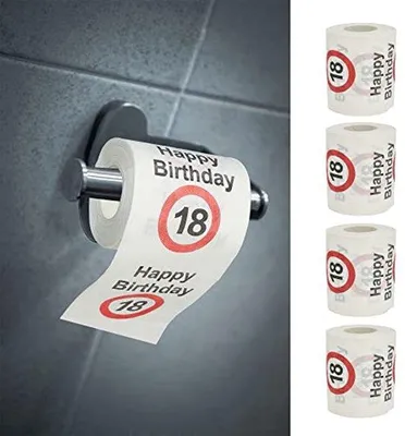 Productafbeelding van Toiletpapier set voor 18e verjaardag - 4 rollen, 2-laags, 24 meter lang met grappig motief