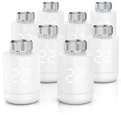Produktbild von Brandson WLAN-Heizkörperthermostat 8er Set mit App-Steuerung, 7-Tage-Programm, LED-Display, Drehregler, Fenster-Offen-Erkennung, Frostschutz, Heizungsthermostat, 8 Stück, weiß