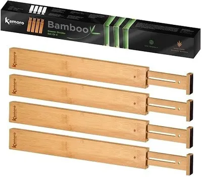 Zdjęcie produktu dla Przegroda do szuflad bambusowa regulowana organizer na bieliznę 4 szt