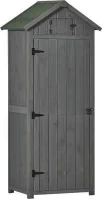 Zdjęcie produktu dla Szafa ogrodowa Outsunny Szopa ogrodowa Szopa narzędziowa z półkami Dach asfaltowy Okno Drewno Szary+Zielony 77 x 54,2 x 179 cm
