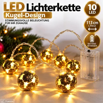 Produktbild von LED Lichterkette 10LED Weihnachten Warmweiß Gold Tischdeko Innen Weihnachtsdeko