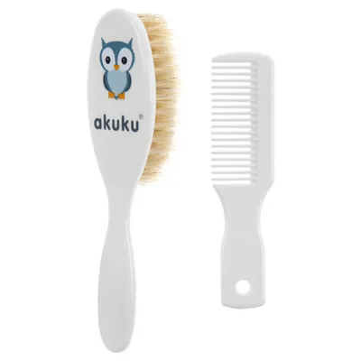 Produktbild von Bürste und Kamm mit Naturhaar Akuku Eule weiß