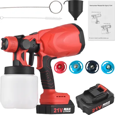 Obrázek produktu pro Akumulátorový stříkací přístroj, akumulátor 21 V max., elektrické nářadí, stříkací přístroj se 4 měděnými tryskami, 3 vzory stříkání, 800 ml nádoba na nábytek/plot/stěny/dveře/zahradní židle